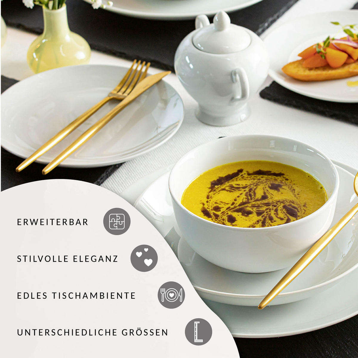 KOMBISERVICE NEW PORT - 86 teilig aus Porzellan - Weiß, Keramik (36.5/33/43cm) - Sänger