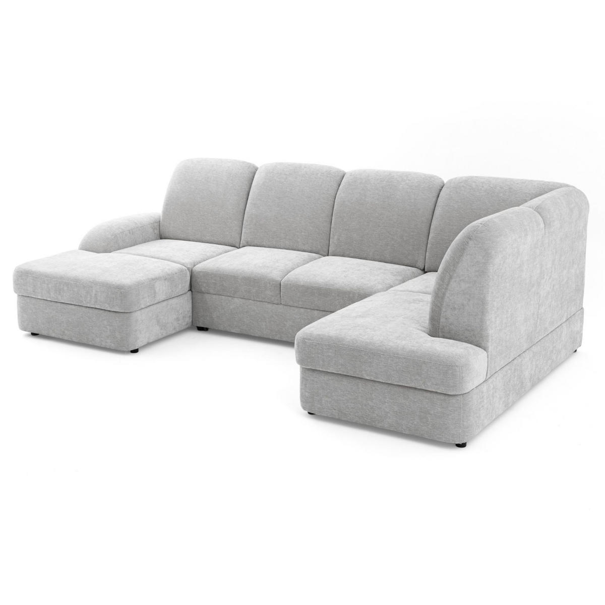 ECKSOFA VIBE U Rechts mit Schlaffunktion 129x263 Chenille Hellgrau - Hellgrau/Schwarz, Holz/Kunststoff (186/102/280cm) - Muffo