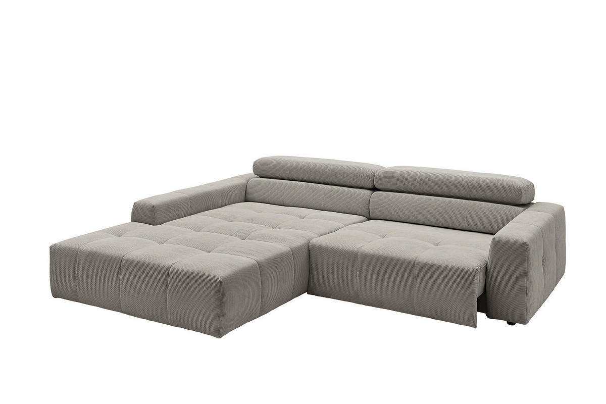 ECKSOFA MIT MOTORISCHEM SITZVORZUG RENO Grau Cord - Schwarz/Grau, Kunststoff/Textil (258/217cm) - KAWOLA
