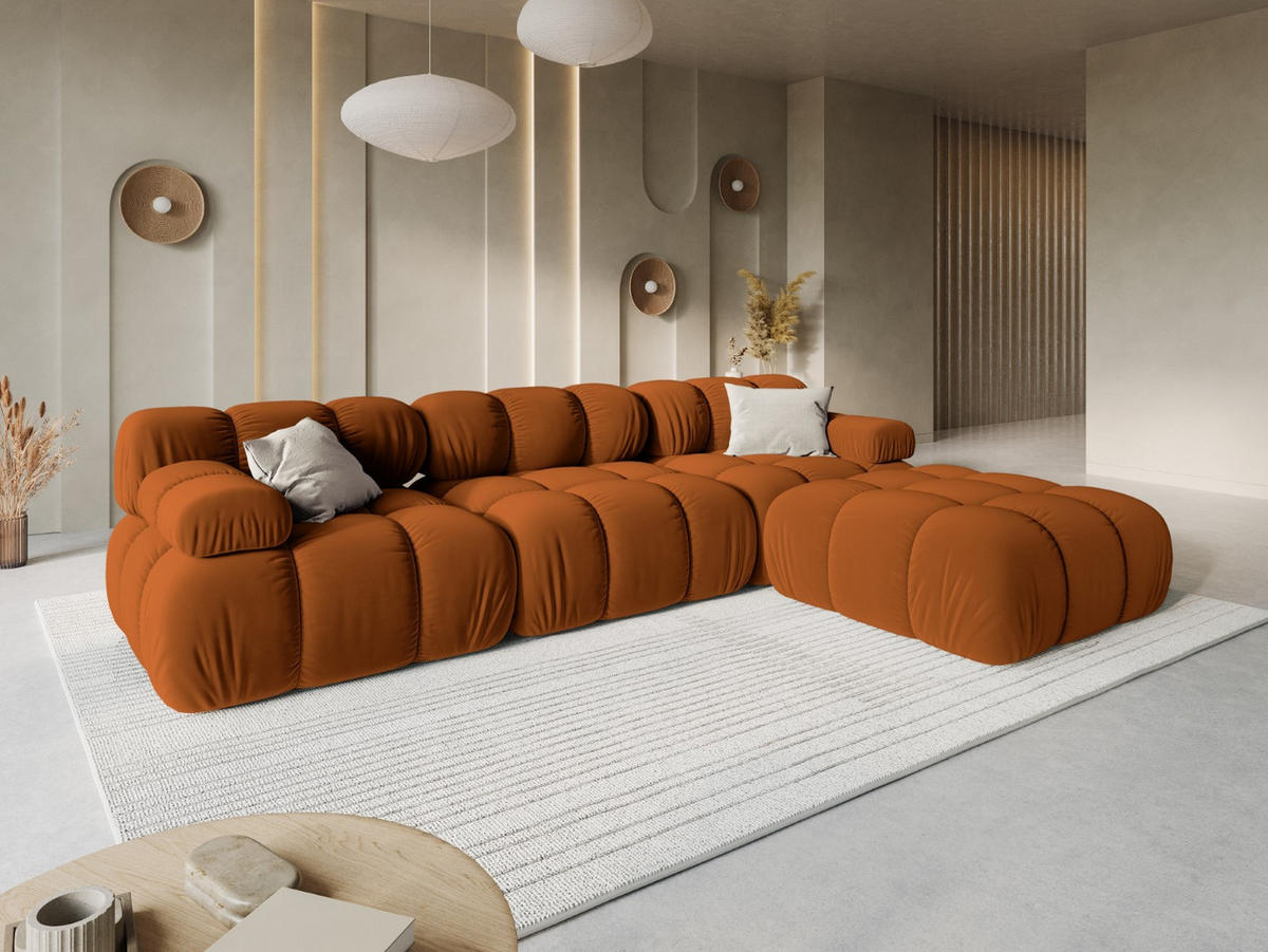MODULARES-SOFA Bellis aus Samt terrakotta 3 Sitzplätze - Terracotta, Textil (94/63/282cm) - Micadoni