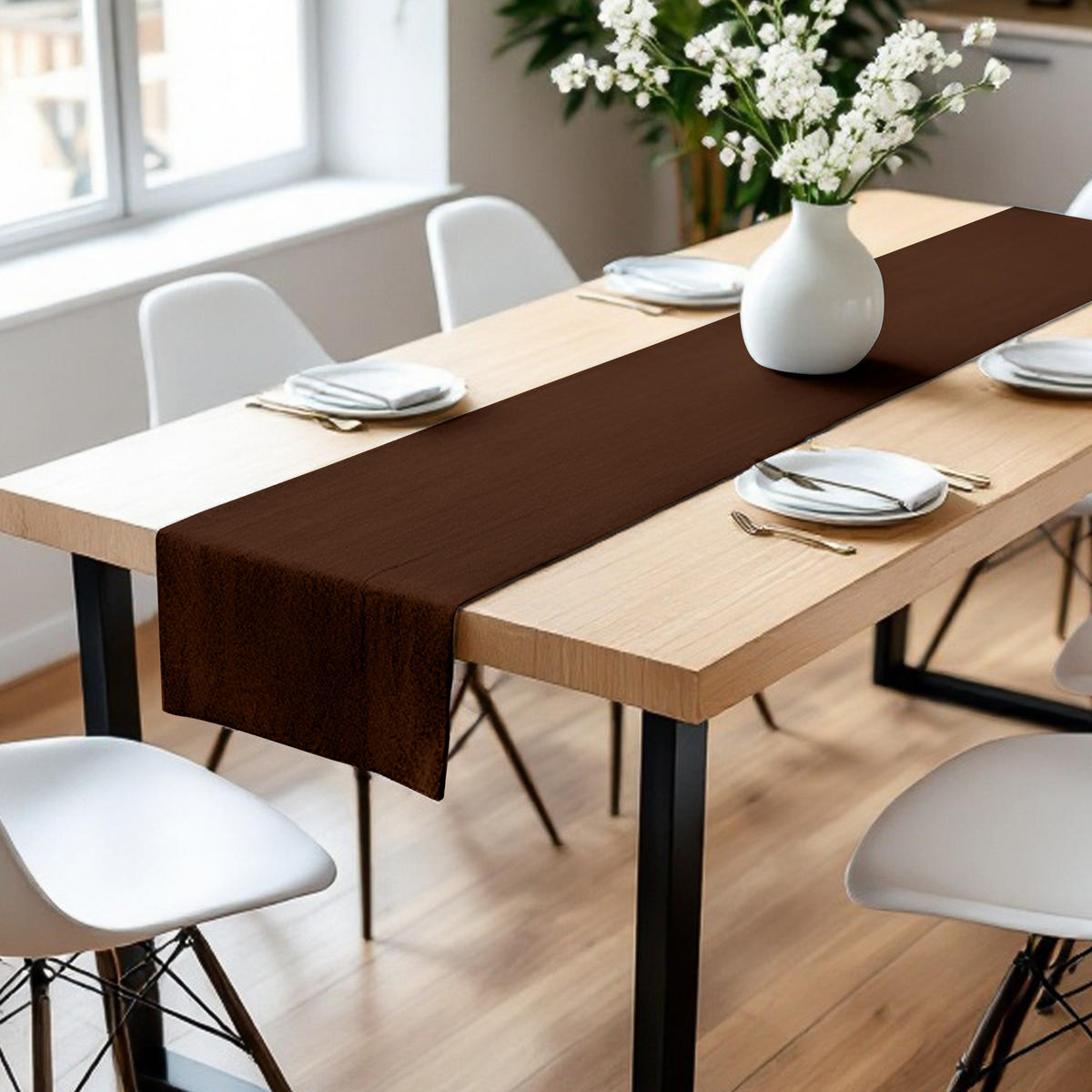 TISCHLÄUFER IN LEINENOPTIK DOVE Blickdicht - Dunkelbraun, Textil (150/50/0.5cm) - Tom Tailor