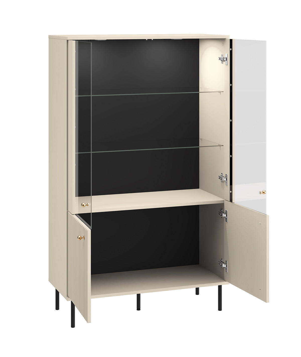 Thumbnail - Feldmann-Wohnen Stauraumvitrine, Beige, Holz, 3 Fächer, Rechteckig, 92x151x40 cm, Wohnzimmer, Wohnwände, Vitrinenschränk...