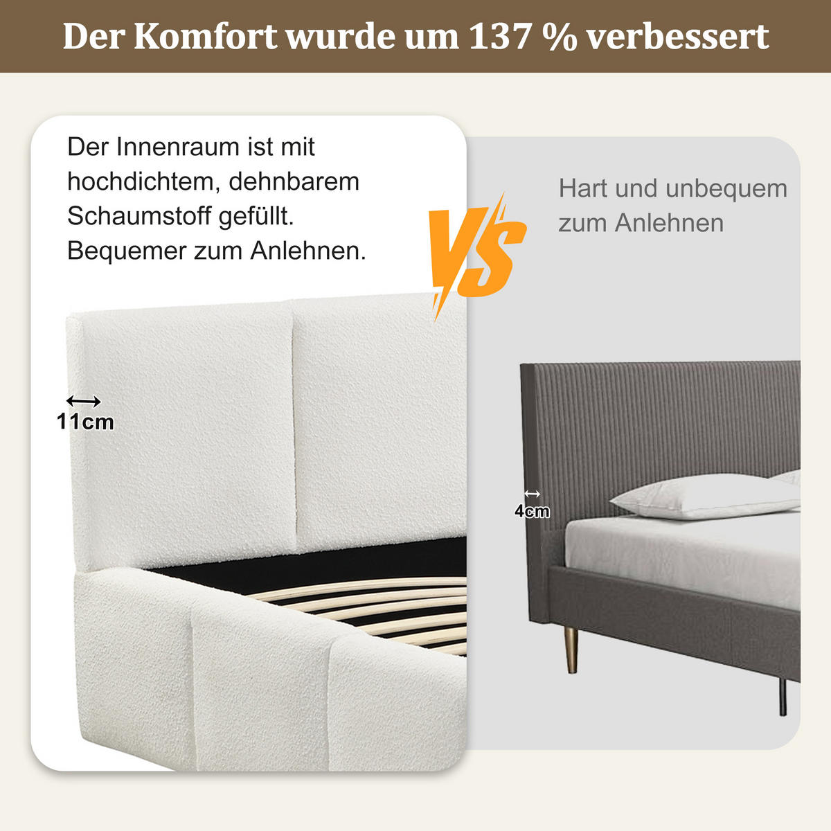POLSTERBETT 180/200 cm in Beige Bouclé - Beige, Holzwerkstoff/Textil (180/200cm) - WISHDOR