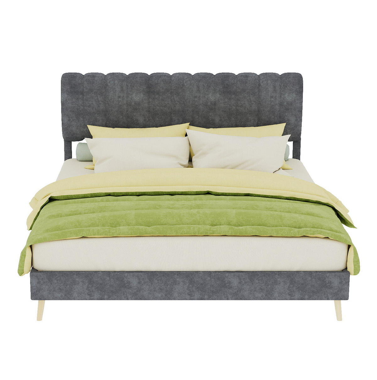 POLSTERBETT 160/200 cm mit hohem Kopfteil und Matratze, Samtoptik Metall/Holz, Grau - Grau, Textil (160/200cm) - Redom
