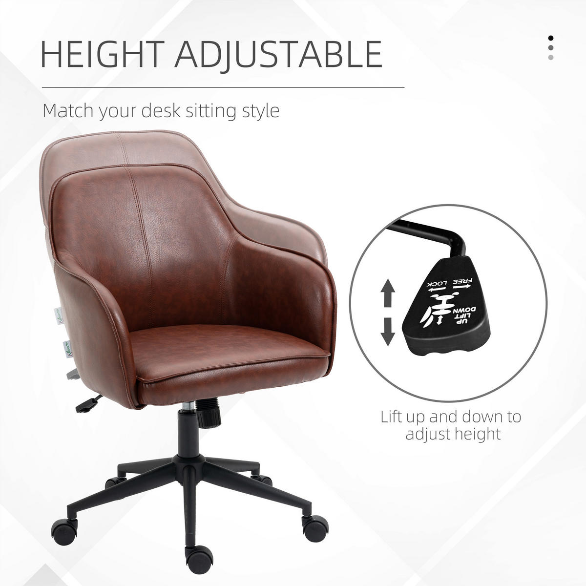 BÜROSTUHL mit Wippfunktion Höhenverstellbarer Schreibtischstuhl mit Rollen - Braun, Kunststoff (62/91/58.5cm) - Vinsetto