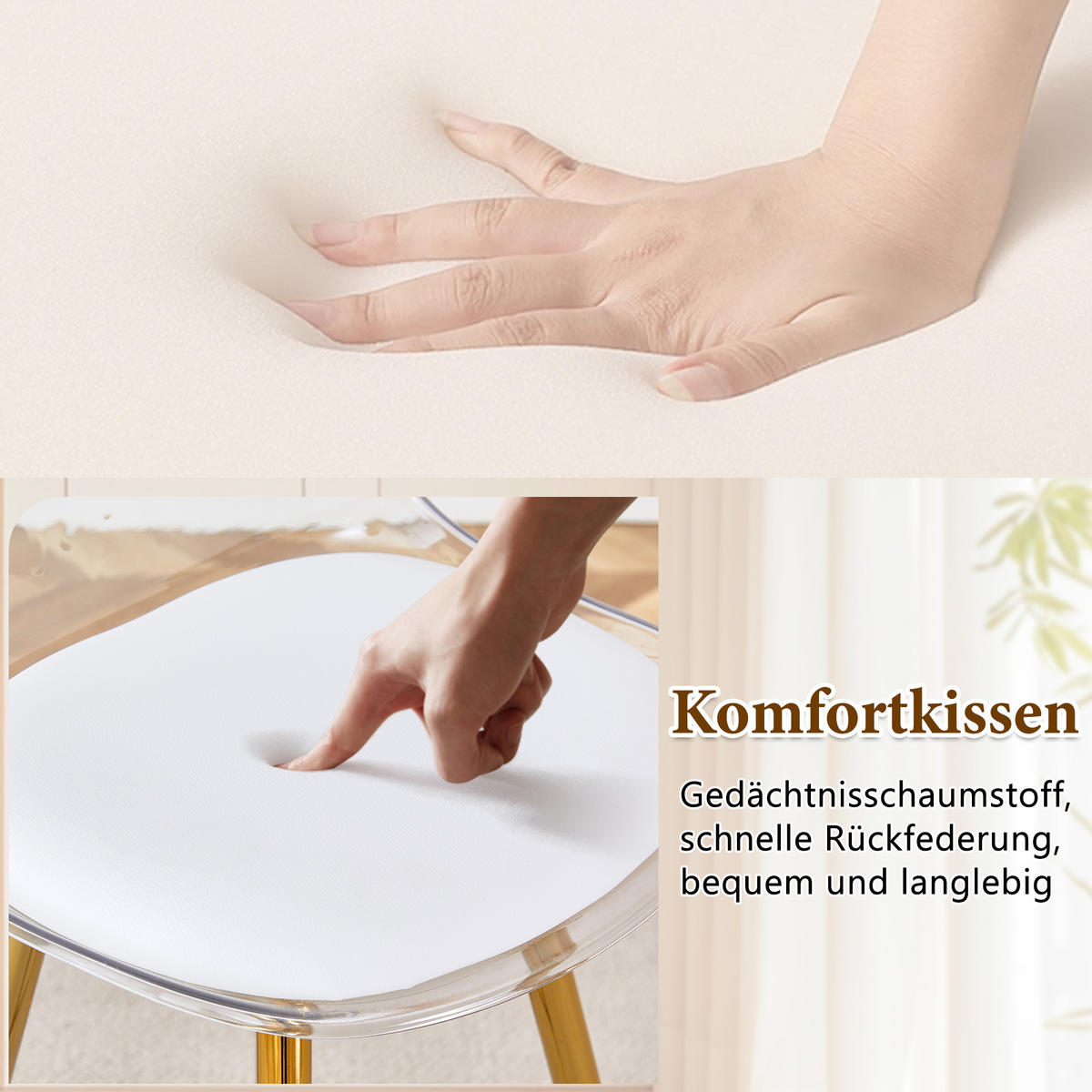 BARHOCKER 2er-Set Gold und Transparent mit Rückenlehne - Goldfarben, Metall (38/96.5/33cm) - PANGIVO