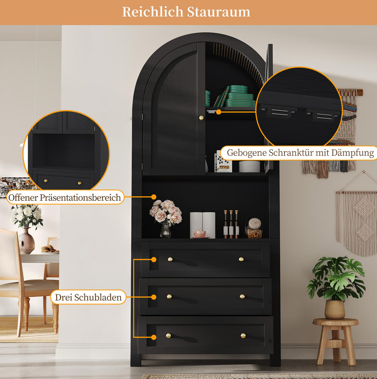 BUFFET 70/180/35 cm Schwarz aus MDF mit 3 Schubladen - Schwarz, Holzwerkstoff (35/180/70cm) - OKMYHOME