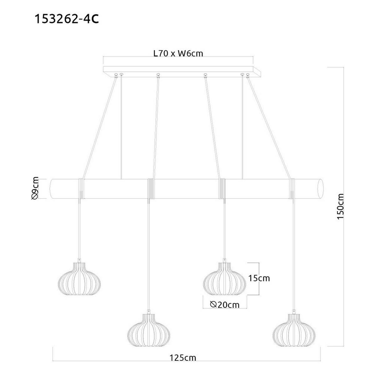 PENDELLEUCHTE CALDWELL Braun, 4-flammig, höhenverstellbar - Beige, Holz (125/20/150cm) - Globo Lighting