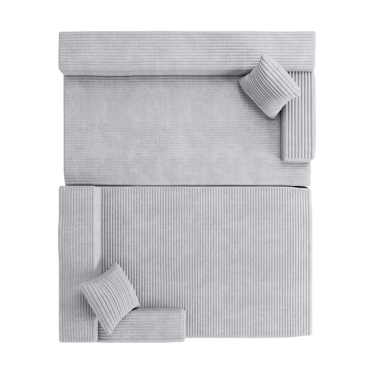 SOFA Coredo hellgrau Cord - Hellgrau, Textil (155/250cm) - Juskys