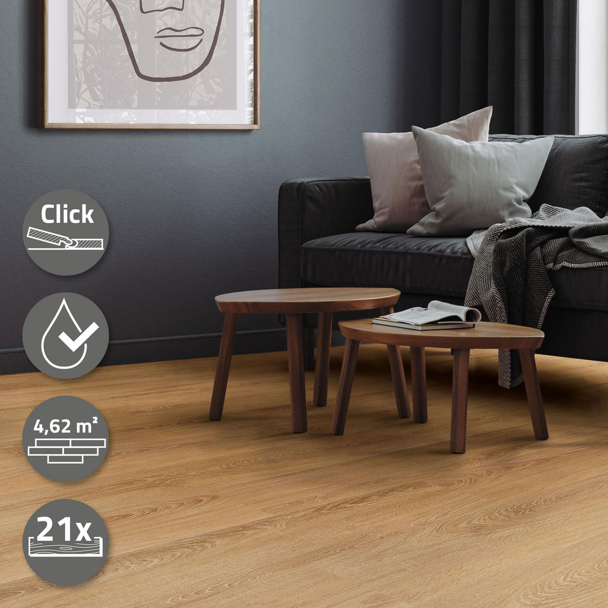 VINYLBODEN Click 4,62m²/21 Dielen Sandbar Eiche - Braun, Kunststoff (122/18/0.42cm) - ML-DESIGN