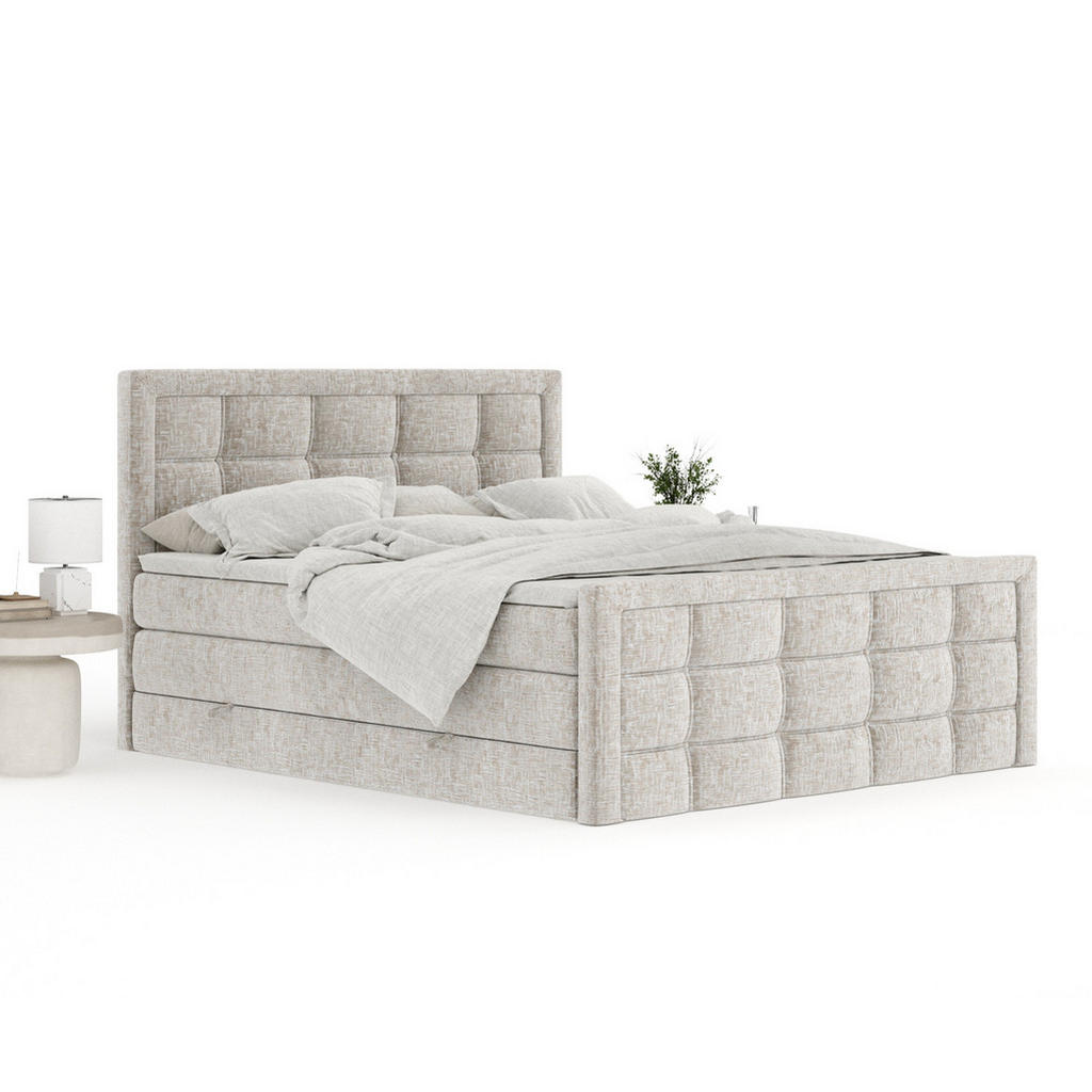 Thumbnail - Maison de Reve Boxspringbett, Beige, Textil, Buche, Kiefer, H3 + H4, 7-Zonen, Höhe ca. 40 cm, 200x200 cm, Handmade in Eu...