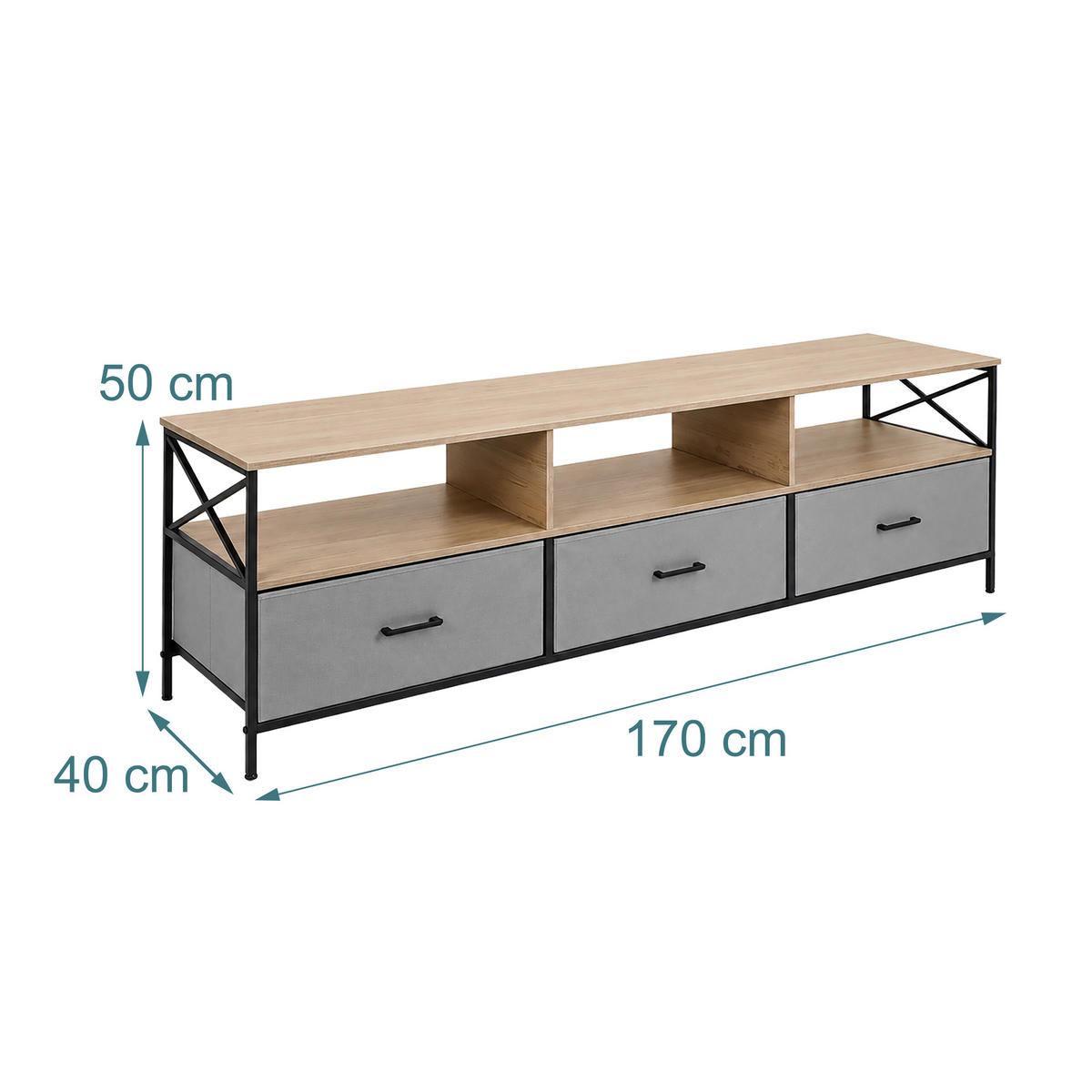 TV-LOWBOARD Greige-Schwarz Stoffschubladen 170 cm - Multicolor, Holzwerkstoff/Textil (170/50/40cm) - Relaxdays