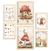 POSTER Set Mit 6 Pilzfantasie A3 & A4 Rahmen Aus Hellem Holz - Beige, Papier (29/3cm) - Nacnic