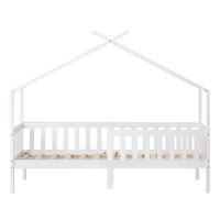 KINDERBETT 90/200 cm mit Lattenrost, Sicherheitszaun und Hausdach, Weiß - Weiß, Holzwerkstoff (90/200cm) - Redom