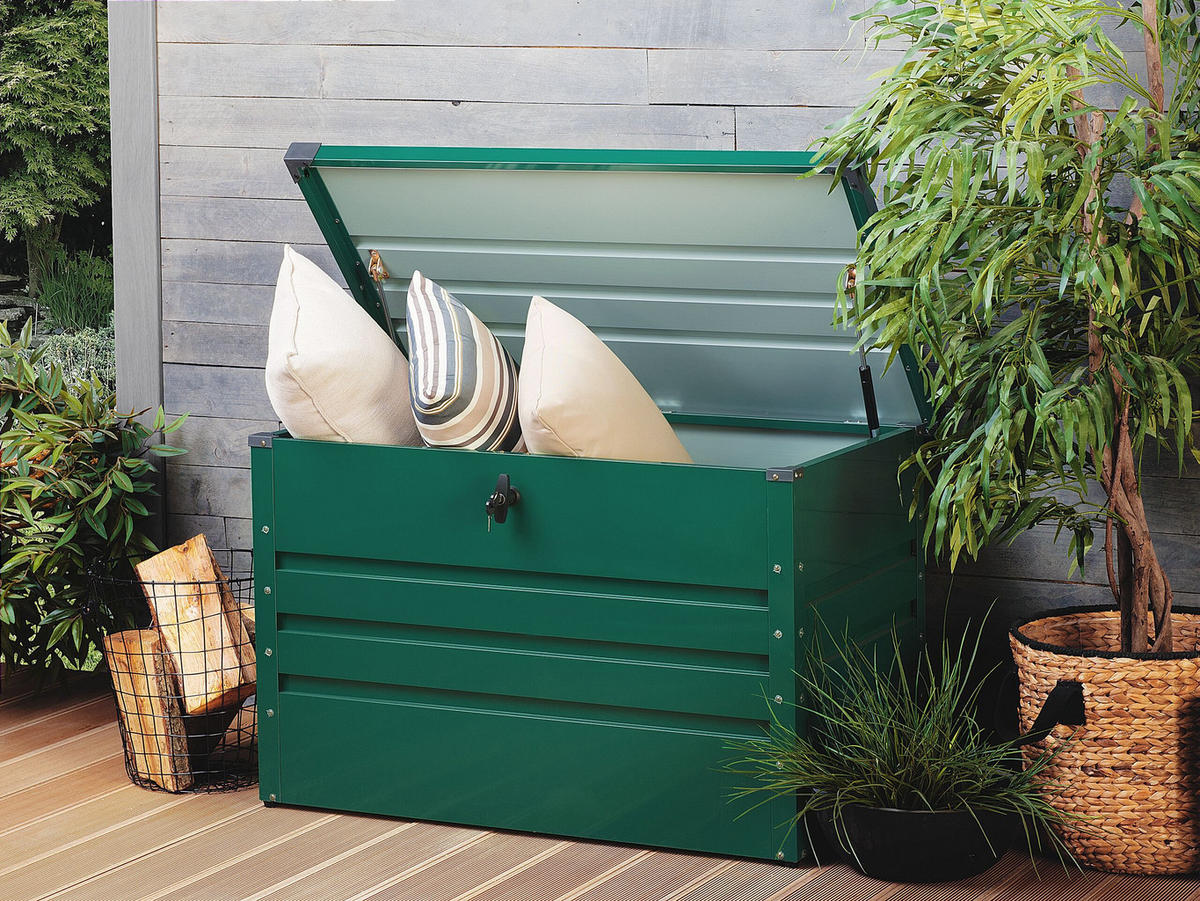 AUFLAGENBOX Stahl dunkelgrün 100/62 cm Cebrosa - Grün, Metall (100/64/62cm) - Beliani