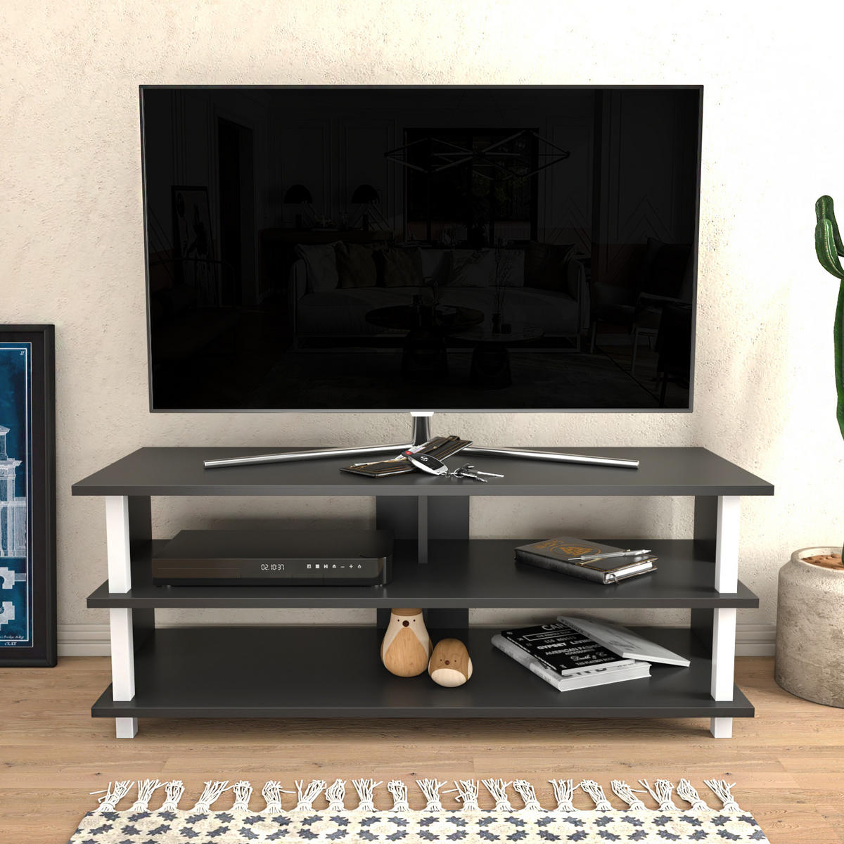 TV Board Pueblo Weiß-Anthrazit - Anthrazit/Weiß, Holzwerkstoff (120/47/45cm) - Decorotika