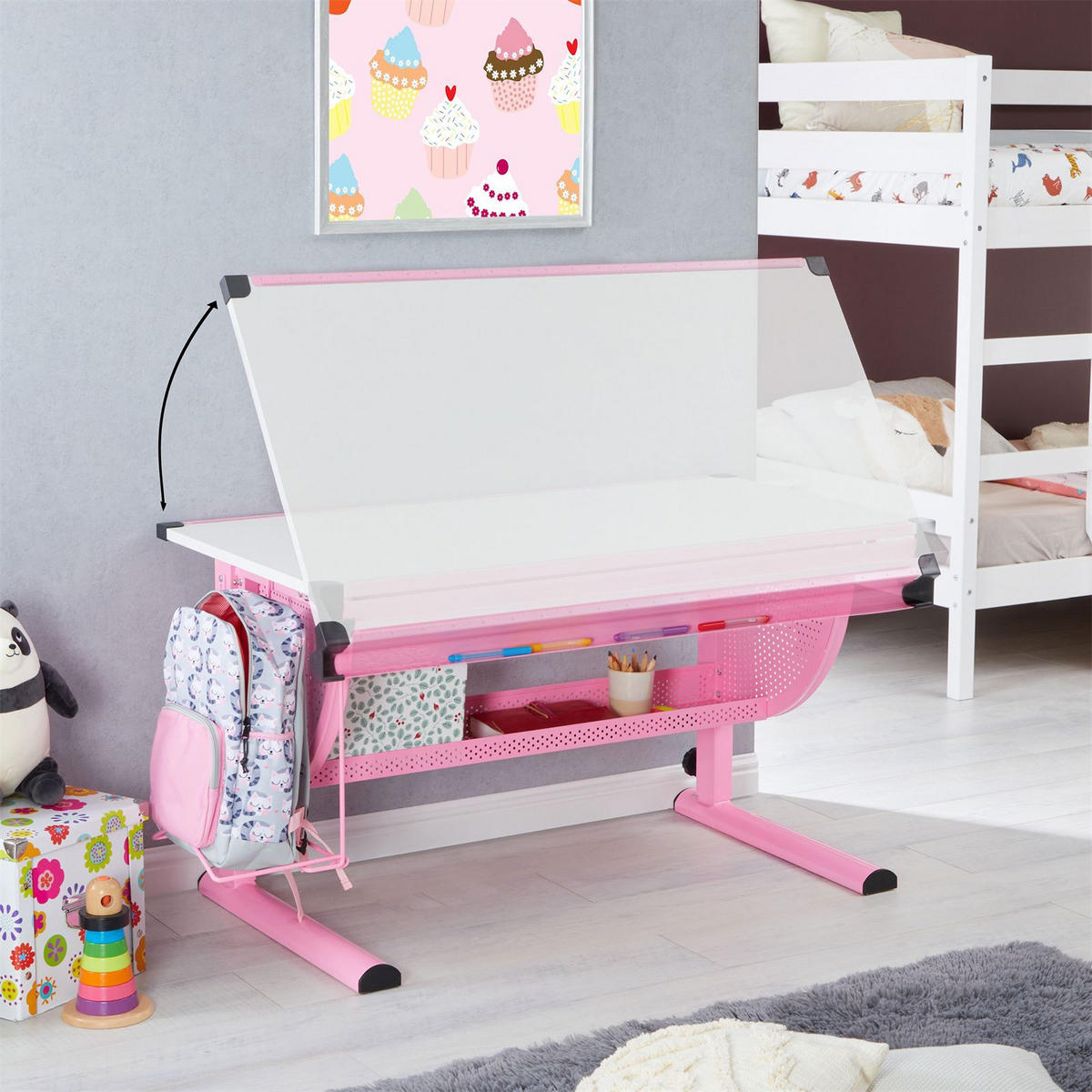KINDERSCHREIBTISCH SARI - Weiß/Rosa, Holzwerkstoff/Metall (111/93/60cm) - CARO-Möbel