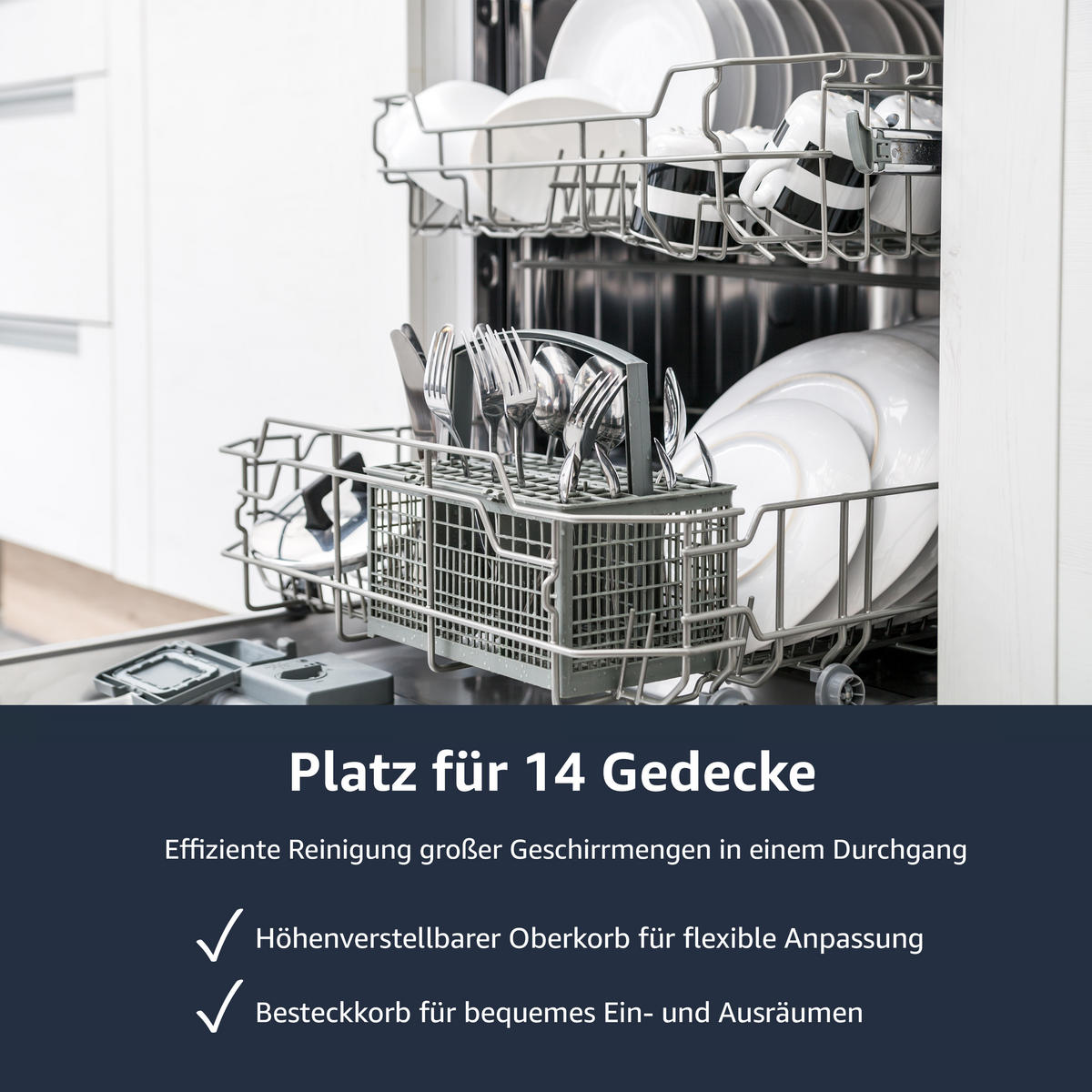 GESCHIRRSPÜLER vollintegriert 60 cm, Einbau Spülmaschine, 14 Maßgedecke, 5 Programme, AquaStop, höhenverstellbarer Oberkorb - Weiß, Kunststoff/Metall (60/82/55cm) - homeX