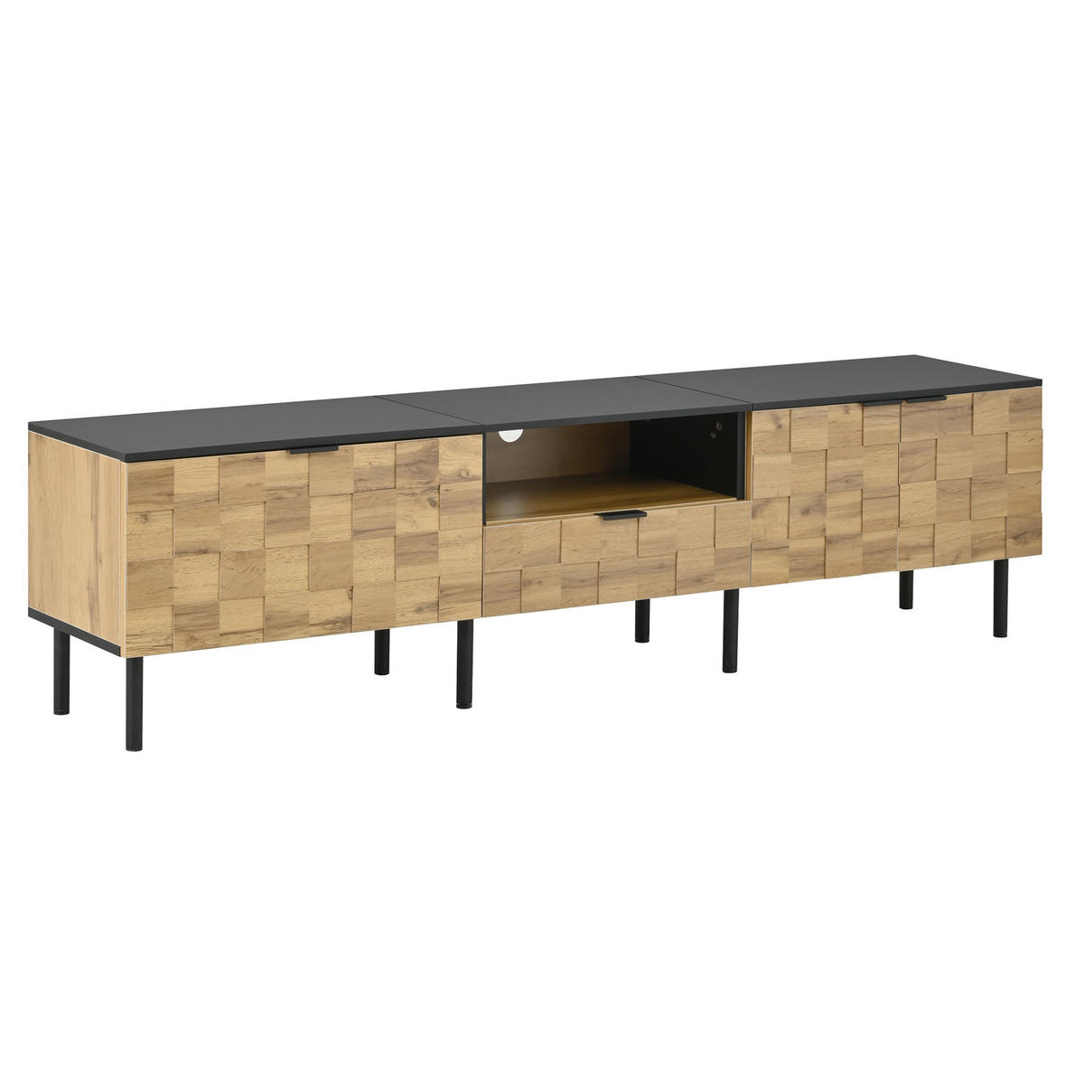 TV-LOWBOARD 170/35/44,5 cm Natur-Schwarz aus Spanplatte mit Mosaik-Türen - Naturfarben, Holzwerkstoff (35/44.5/170cm) - OKWISH