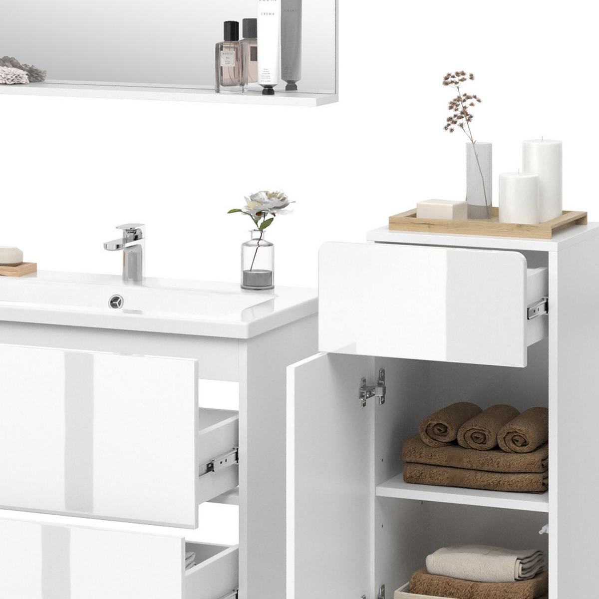 BADMÖBEL-SET Izan Weiß 4 Teile mit Midischrank - Weiß, Holzwerkstoff (80/59.3/46cm) - Vicco