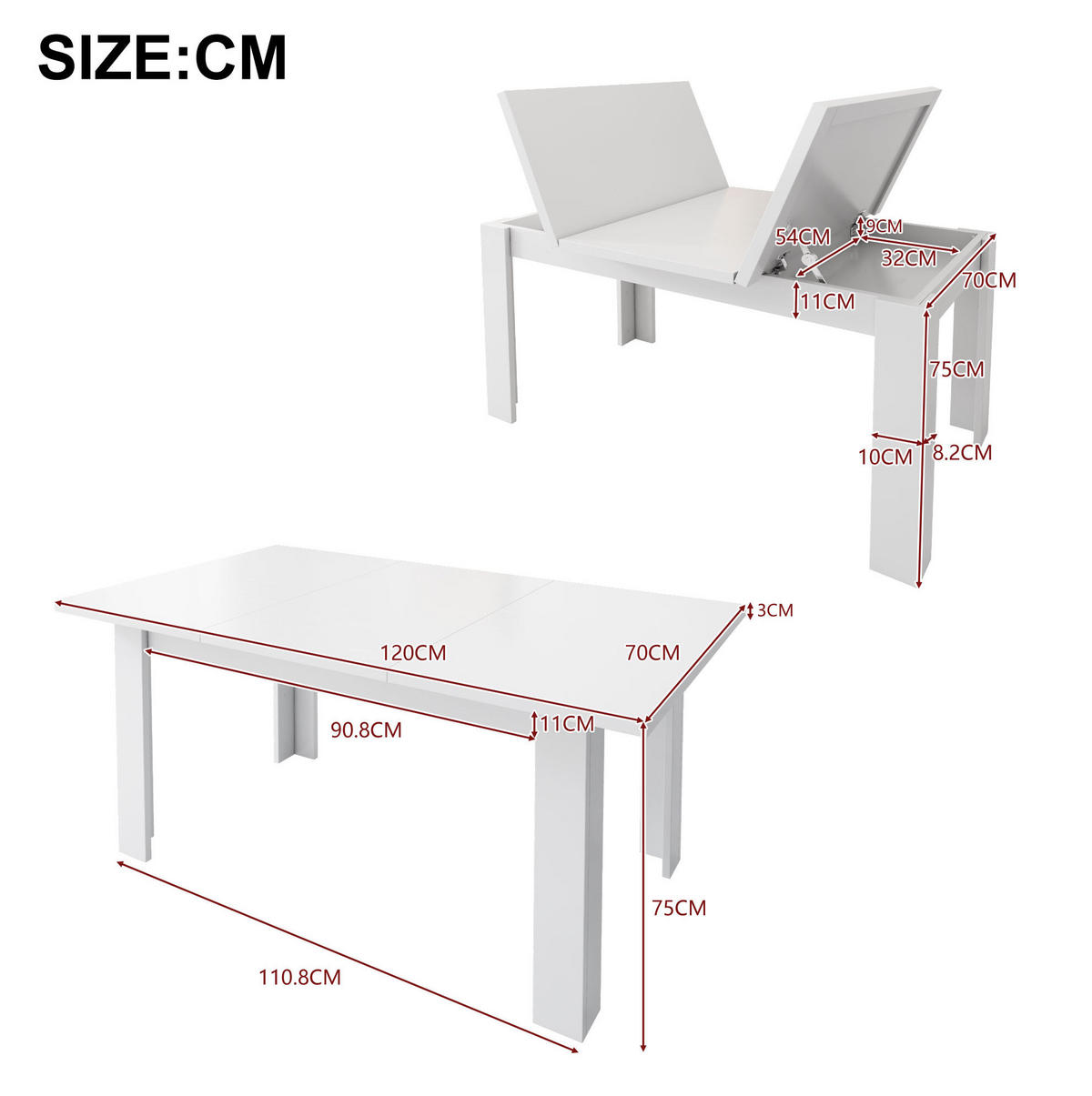 ESSTISCH 120/70 cm Weiß aus MDF mit Stauraum - Weiß, Holzwerkstoff (120/70/75cm) - OKMYHOME