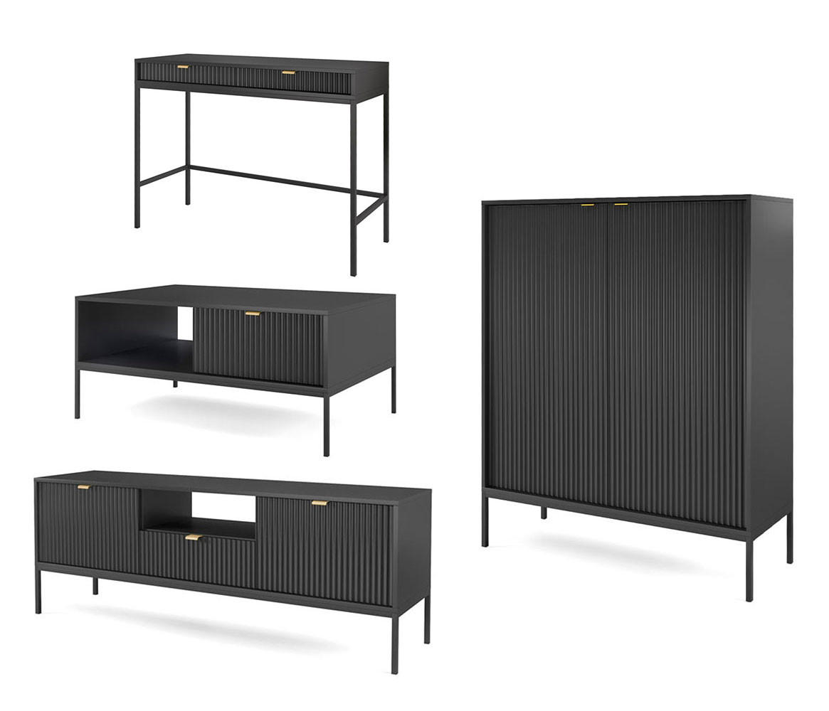 Feldmann-Wohnen Wohnzimmer-Set Schwarz 258x125x68 cm
