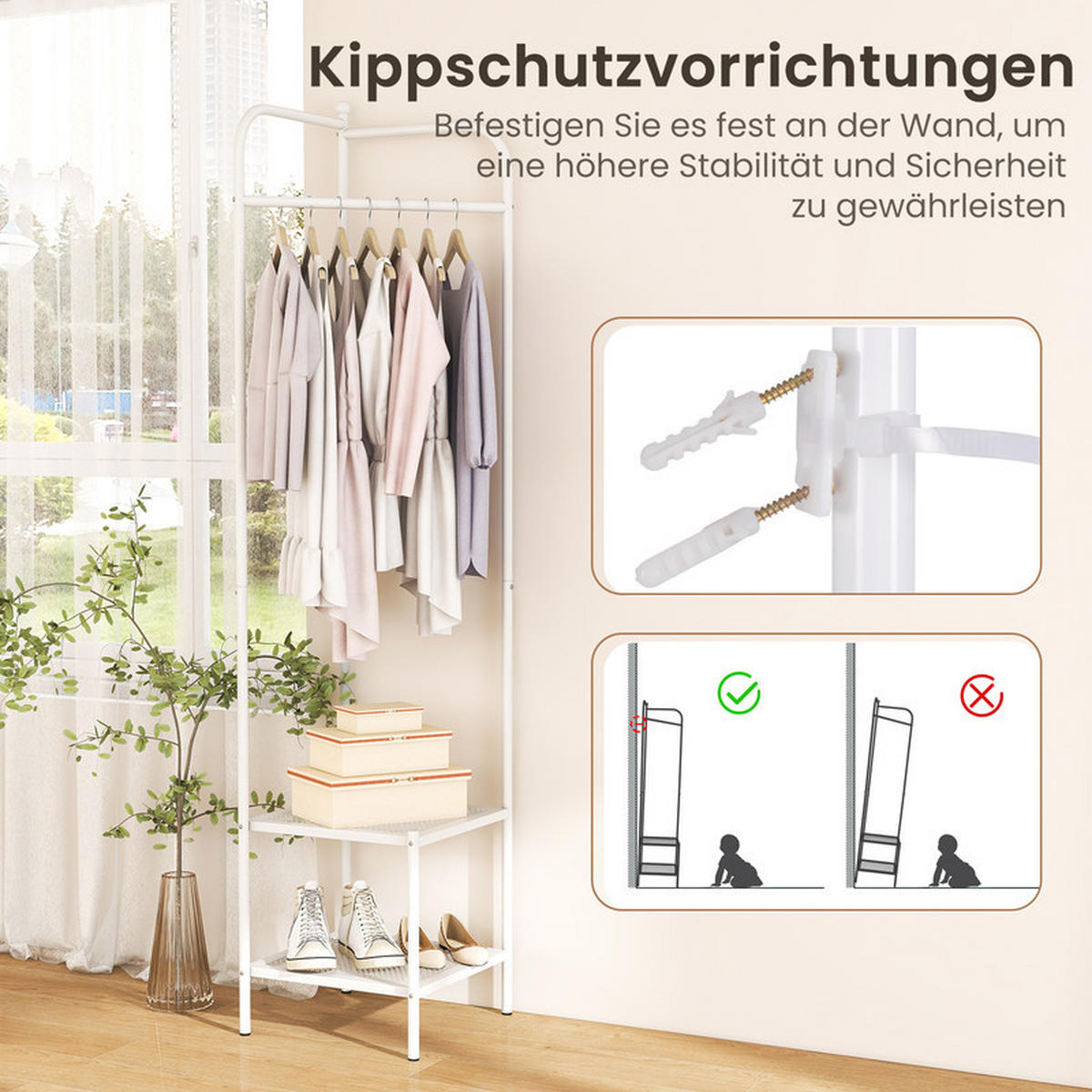 ECK-GARDEROBENSTÄNDER mit oberem Haken weiß - Weiß, Metall (42.5/193.5/42.5cm) - COSTWAY