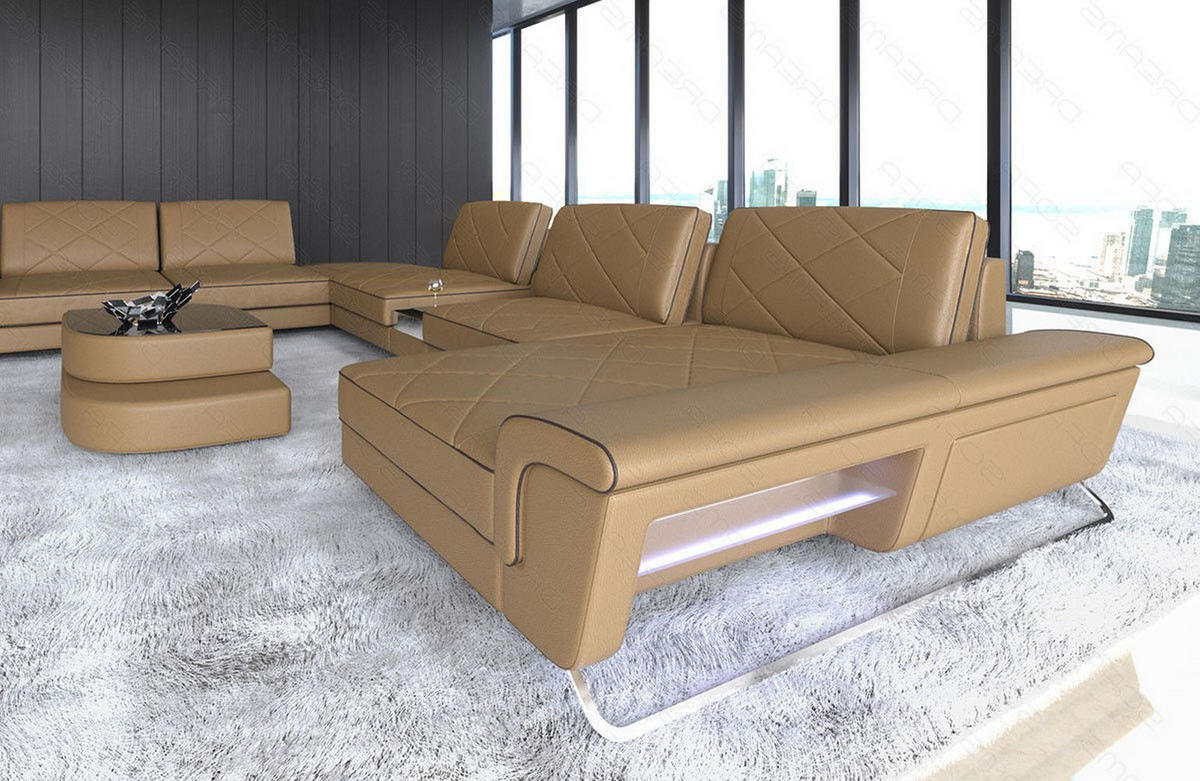 WOHNLANDSCHAFT Bari XXL - Beige, Leder (456/89/329cm) - Sofa Dreams