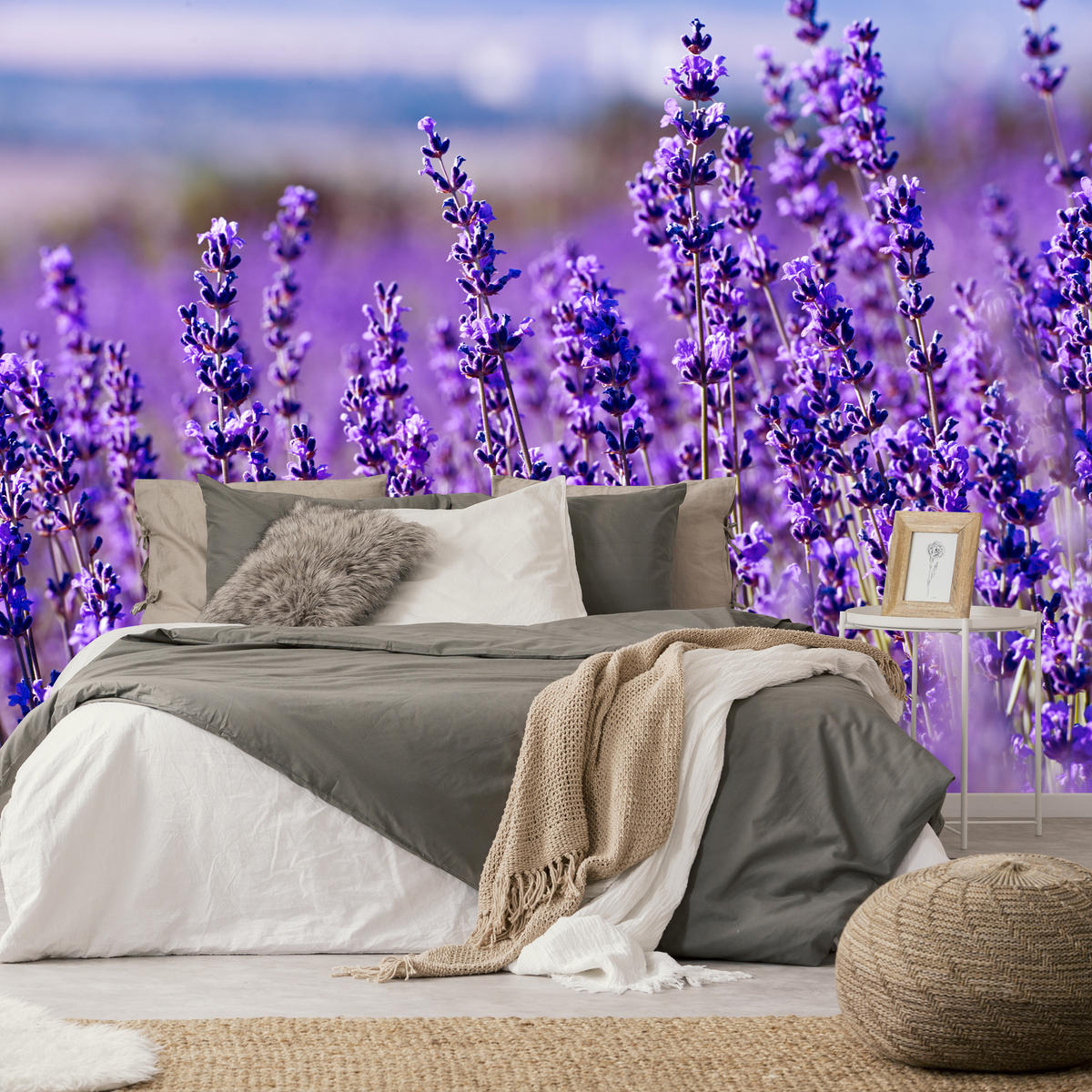 FOTOTAPETE für Schlafzimmer Lavendelfeld Blüten Provence 350x256 - Violett, Papier (350/256cm) - Muralo