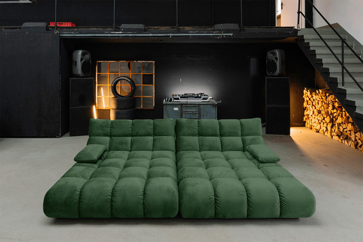 BIG SOFA VIVIEN Smaragdgrün Velvet - Smaragdgrün/Schwarz, Kunststoff/Textil (296/85/178cm) - KAWOLA