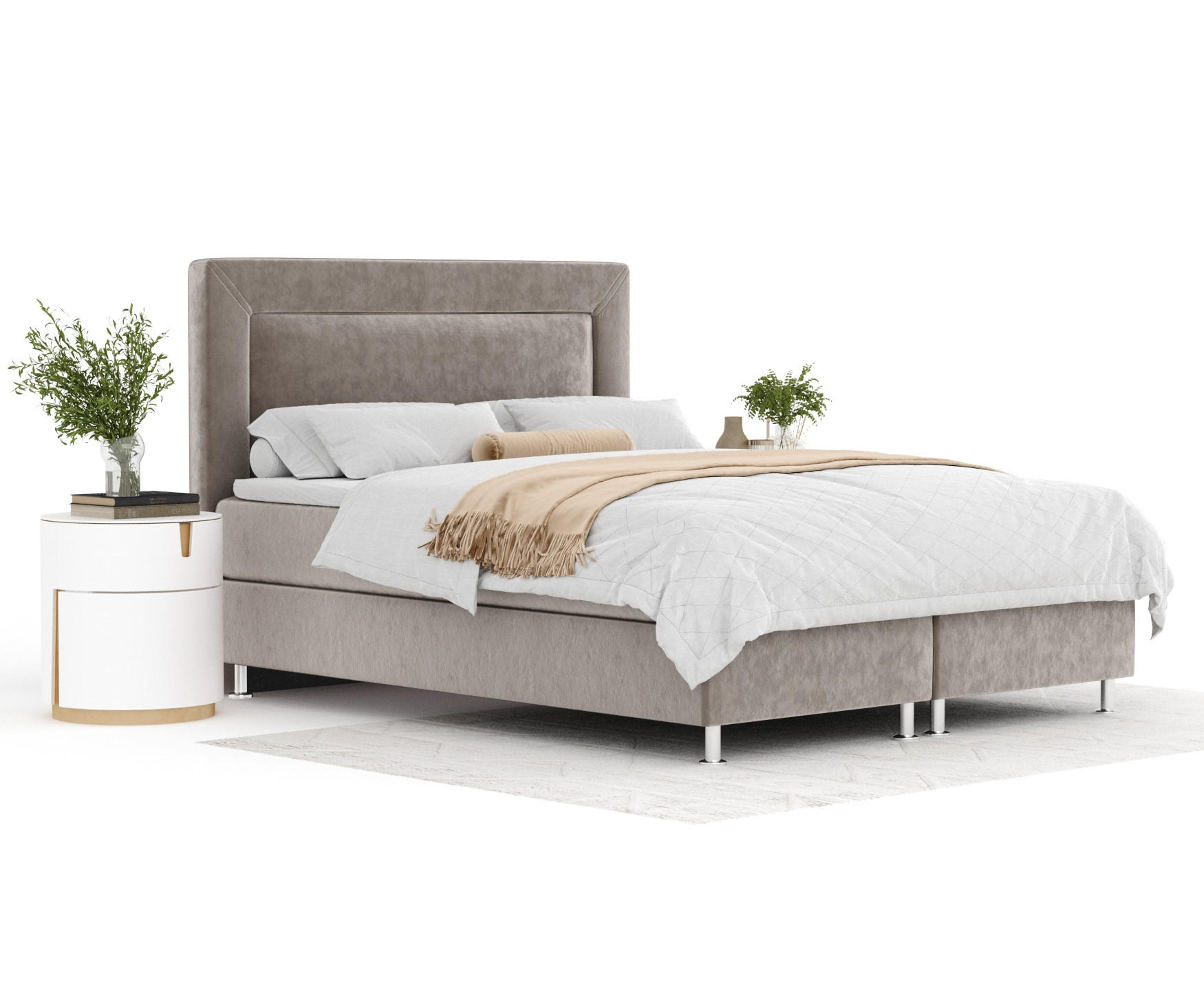 BOXSPRINGBETT Laguno Taupe 140/200 cm mit Latex-Topper - Taupe/Silberfarben, Holz/Holzwerkstoff (140/200cm) - Maison de Reve