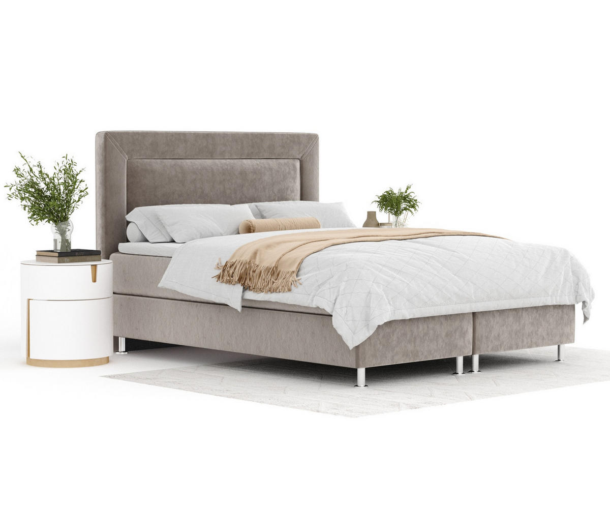 BOXSPRINGBETT Laguno Taupe 180/200 cm mit Latex-Topper - Taupe/Silberfarben, Holz/Holzwerkstoff (180/200cm) - Maison de Reve