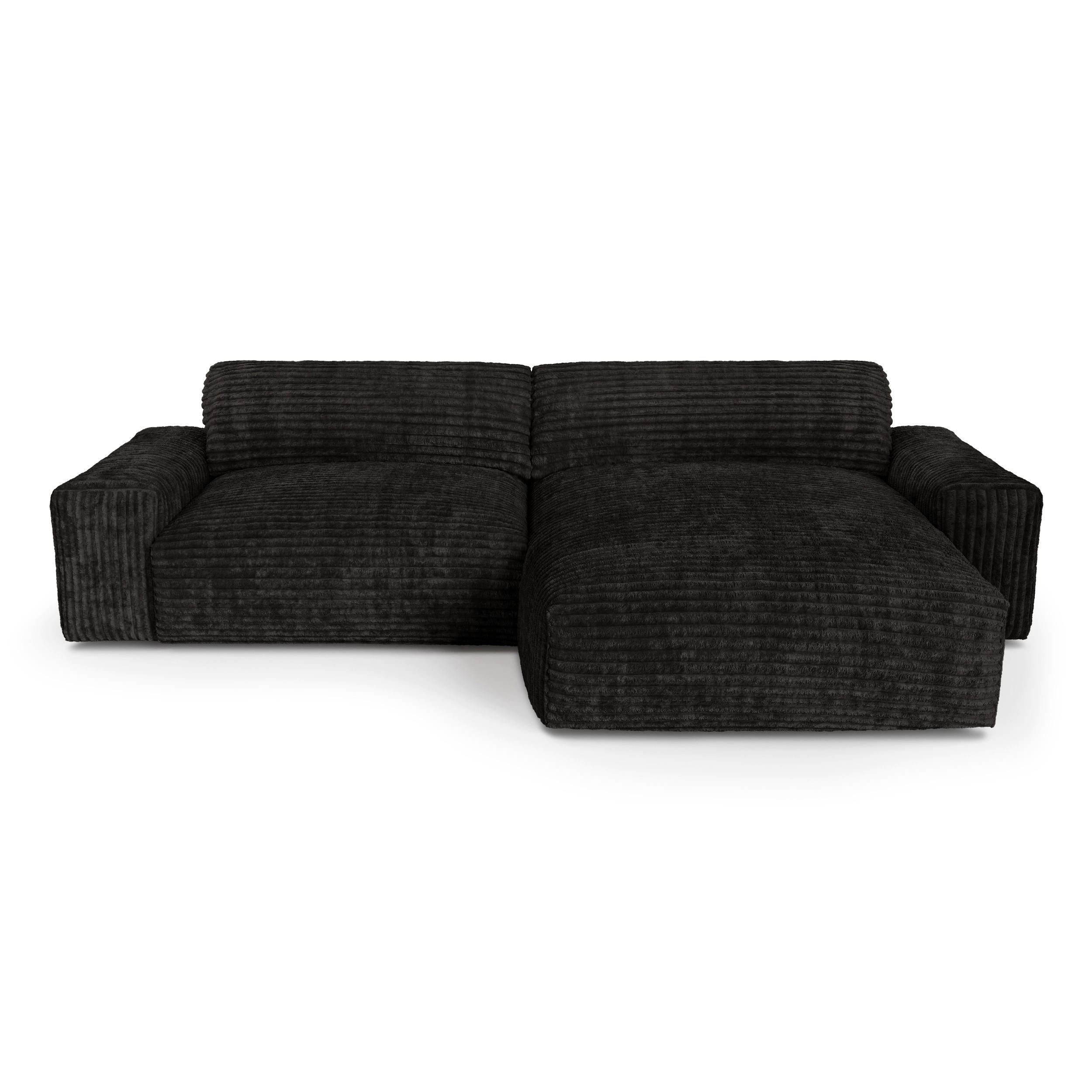 ECKSOFA RECHTS Gerippter Samt XXL Schwarz 220cm - Schwarz, Textil (220/120cm) - Sia Home