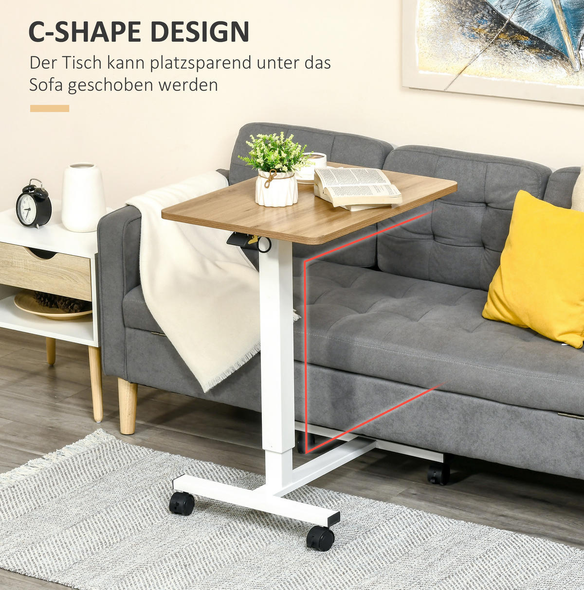 SCHREIBTISCH höhenverstellbar 65 x 48 x 70-110 cm Stahl Natural - Braun, Metall (65/48/110cm) - Meubliv