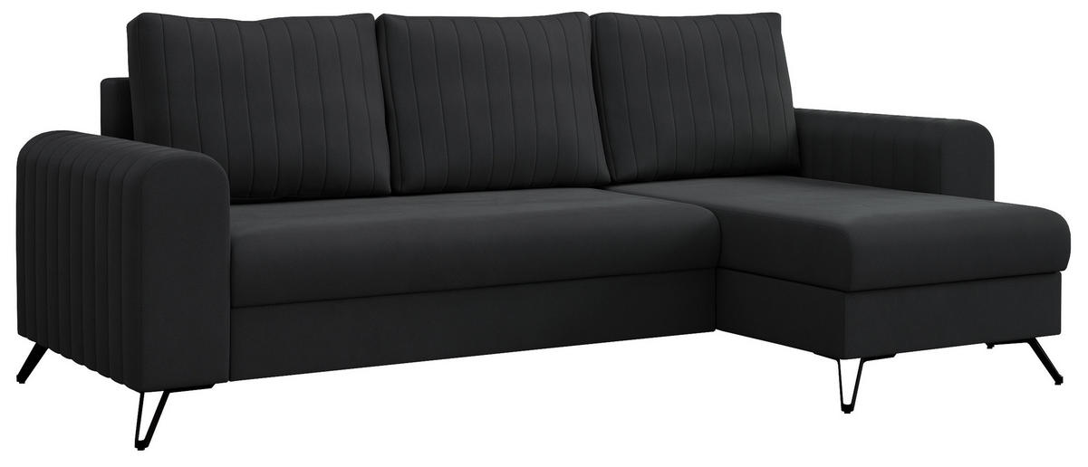 ECKSOFA Axel Samt Dunkelgrau - Dunkelgrau/Schwarz, Textil/Metall (242/140cm) - MKS