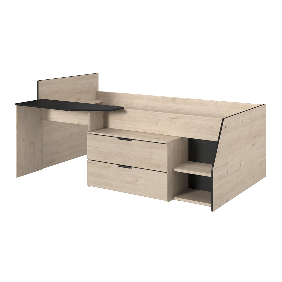 HOCHBETT Milky 2 in Schwarz und Jackson Eiche 90 x 200 cm - Eichefarben/Schwarz, Holz (90/200cm) - Parisot Meuble