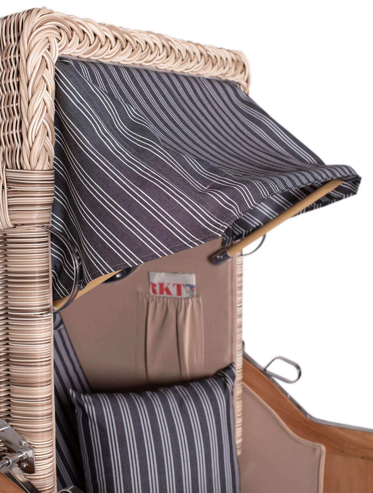 STRANDKORB Düne 1 Sitzer Teak PE Shell - Schwarz/Braun, Holz/Textil (96/165/80cm) - Mr. Deko