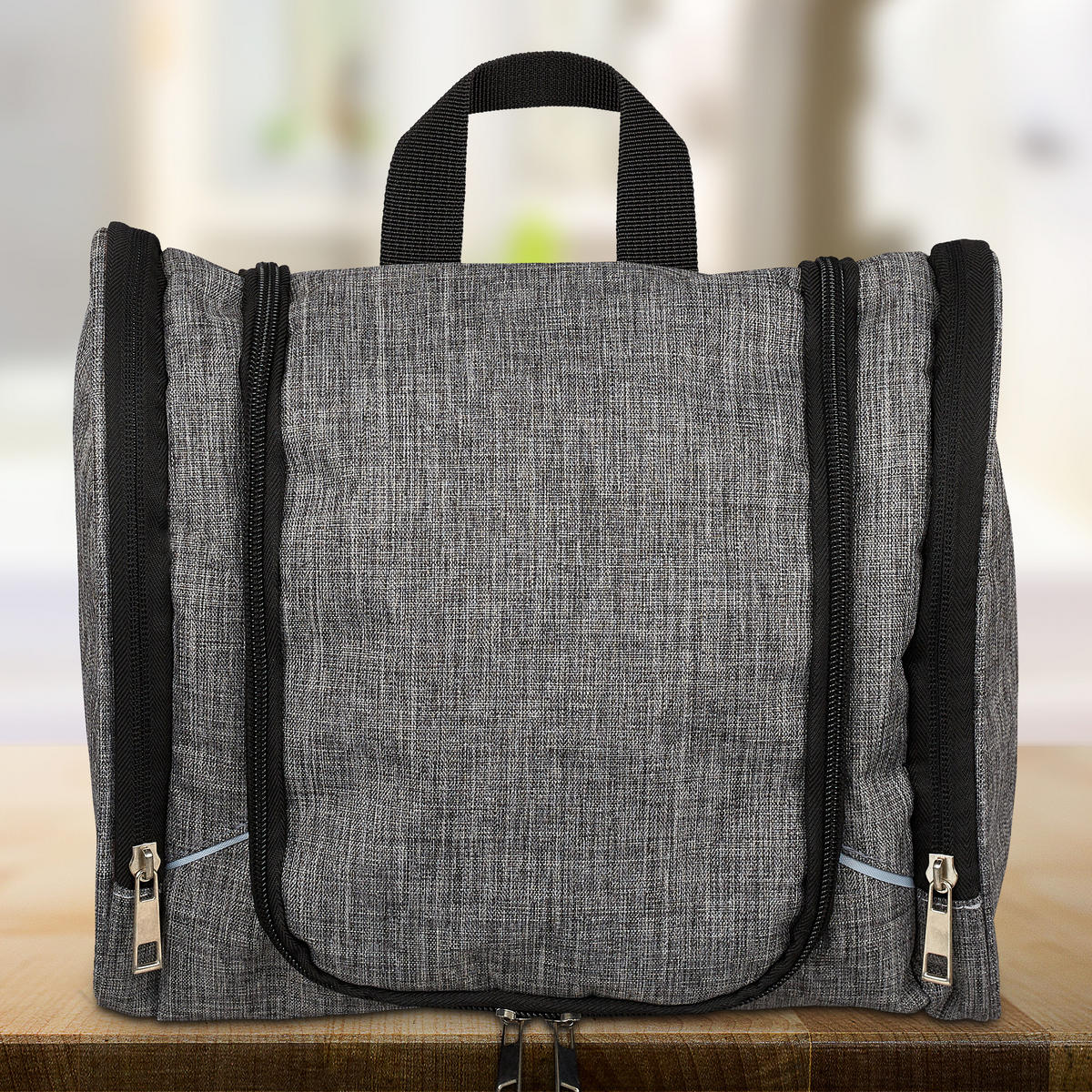 KULTURBEUTEL - Grau, Textil (26.5/23/14cm) - Relaxdays