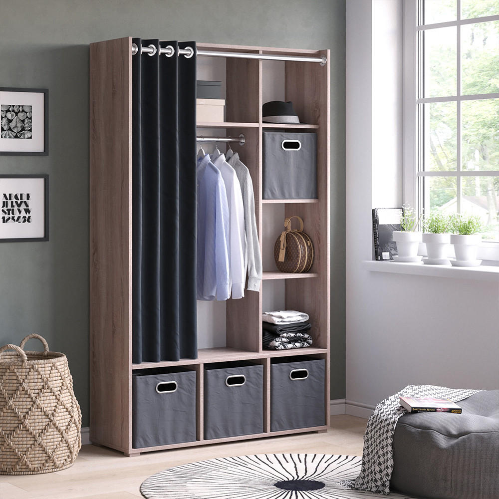 KLEIDERSCHRANK Luigi Sonoma 105.8 x 178.1 cm mit Vorhang-Kleiderstange - Sonoma Eiche, Holzwerkstoff (38/178.1/105.8cm) - Vicco