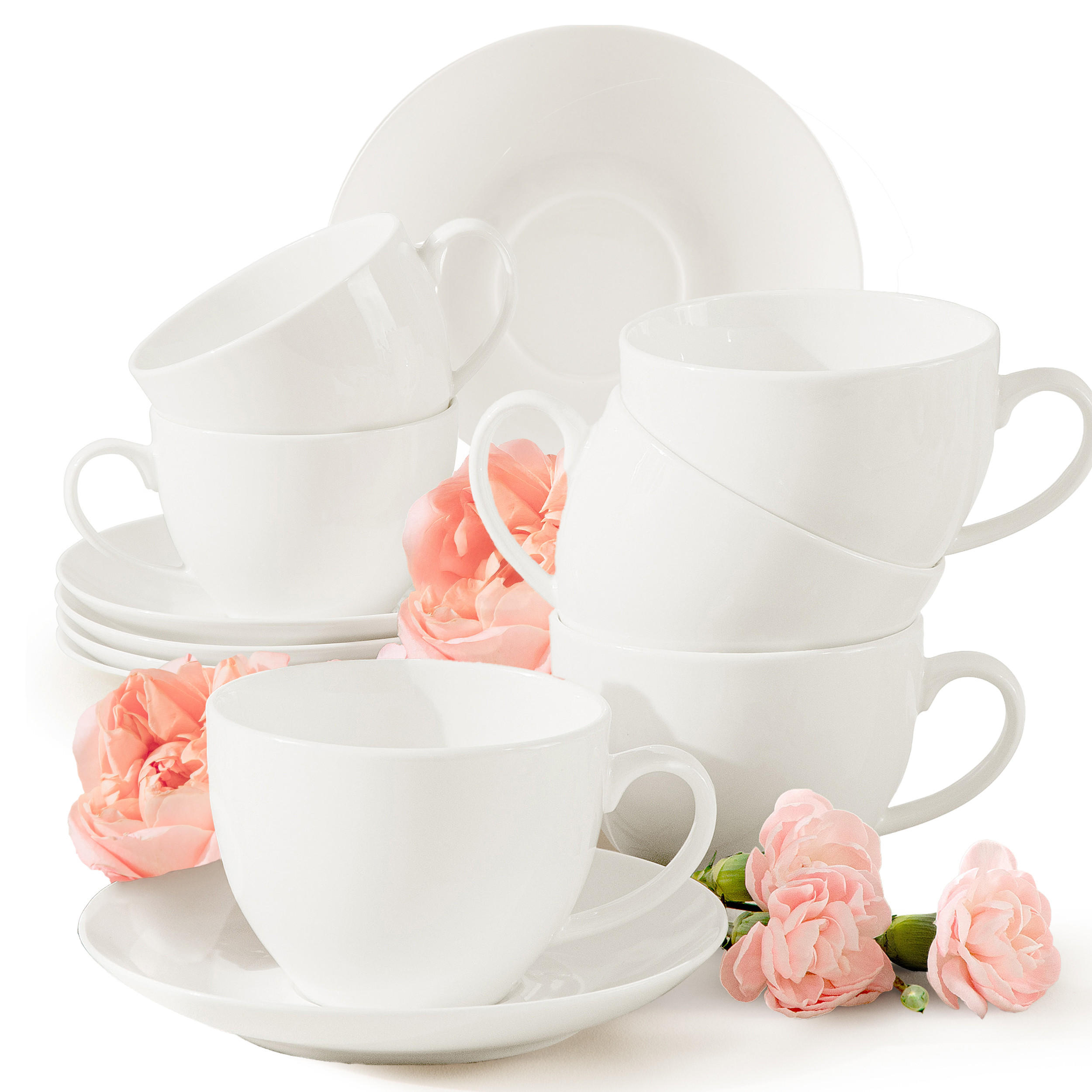 TASSEN-SET mit Untertasse AD BELLA 6-tlg,Porzellan, ecru - Ecru, Keramik (15/8/15cm) - KONSIMO®