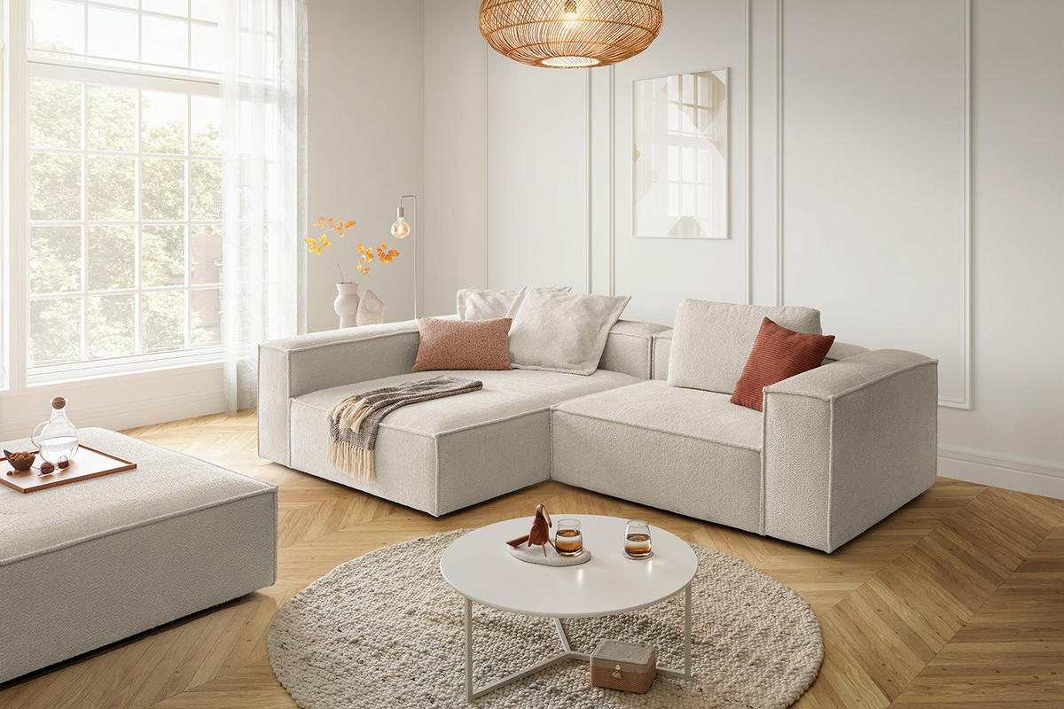 ECKSOFA CARMO Weiß Flachgewebe - Schwarz/Weiß, Kunststoff/Textil (306/191cm) - KAWOLA