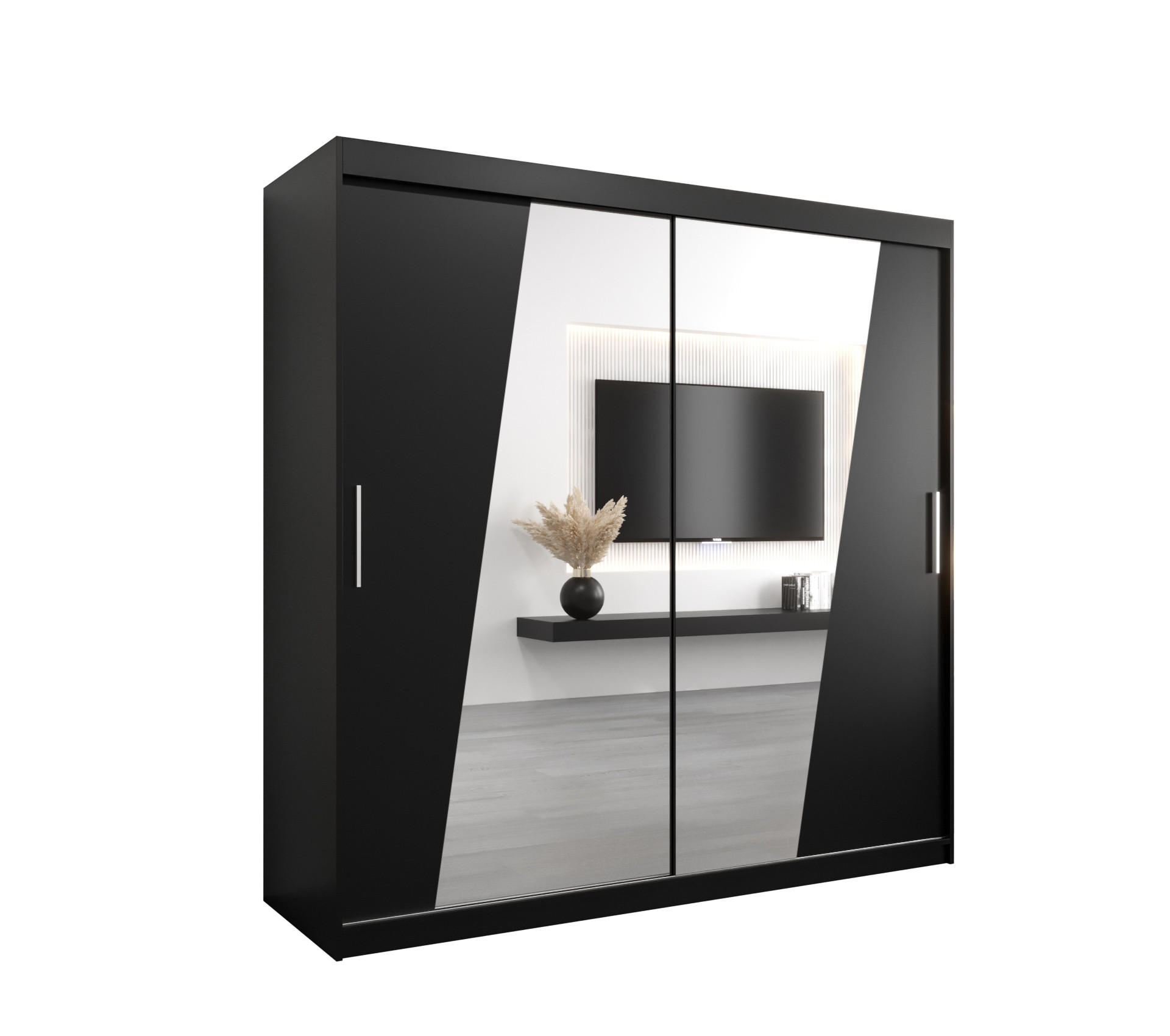 SCHWEBETÜRENSCHRANK 200/200/62 2-türig - Silberfarben/Schwarz, Holz/Kunststoff (200/200/62cm) - MÖBEL KRYSPOL