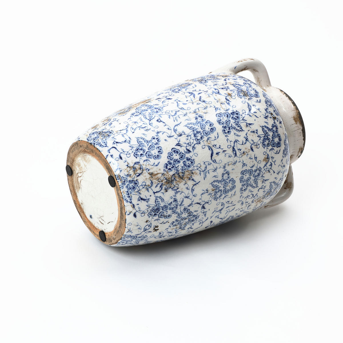 VASE Vintage, Keramik Weiß | Handbemalt, Doppelhenkel, Ø19 x H29 cm - Weiß, Keramik (29cm) - Hometopia