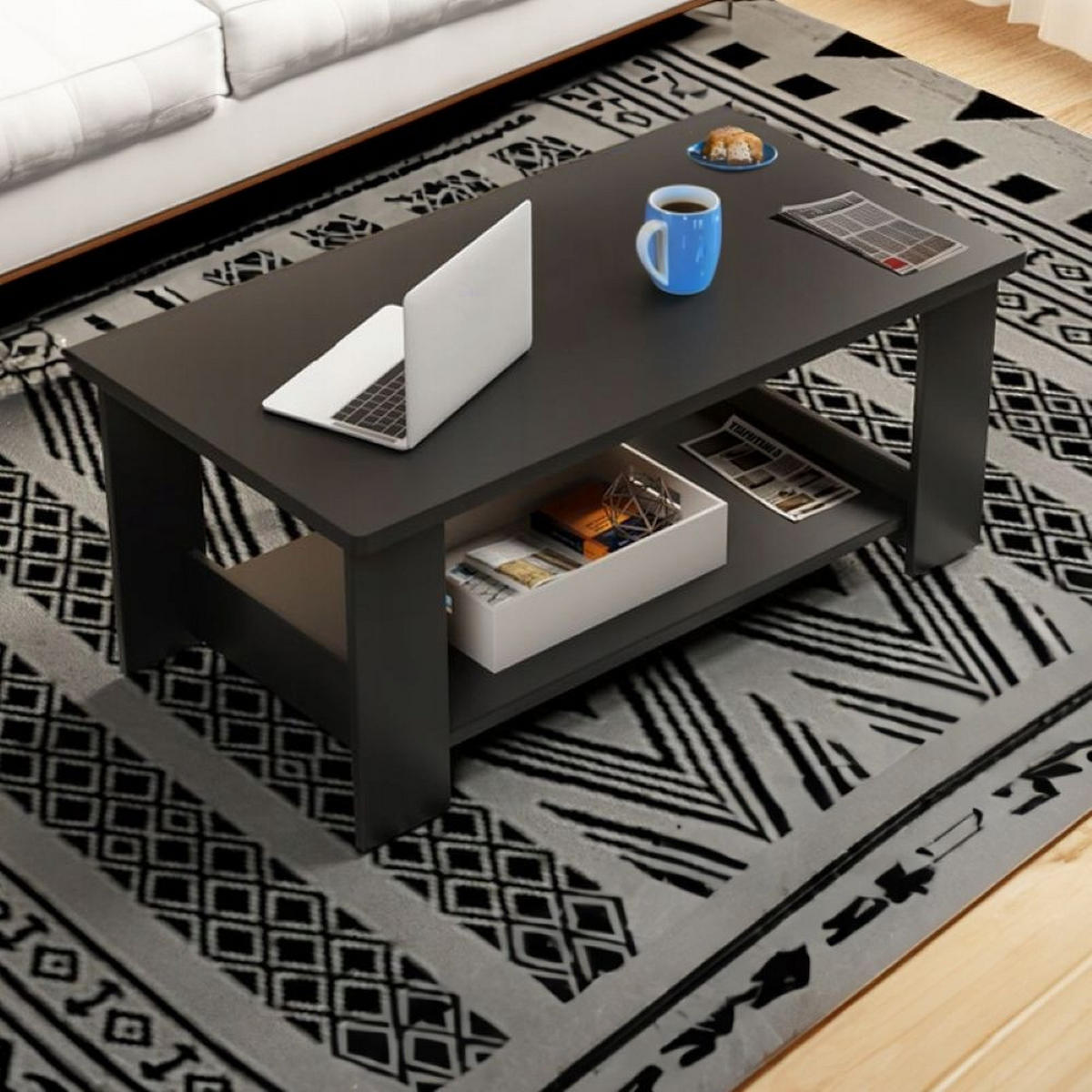 COUCHTISCH, schwarz 100/50/42 cm - Schwarz, Holzwerkstoff (50/100/42cm)