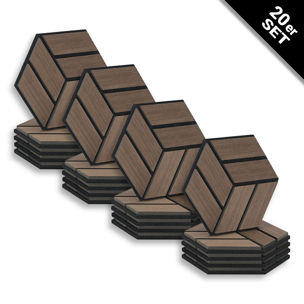 AKUSTIKPANEEL Hexagon Braun 20 Stück - Braun, Holz (30/26/2cm) - Homestyle4u