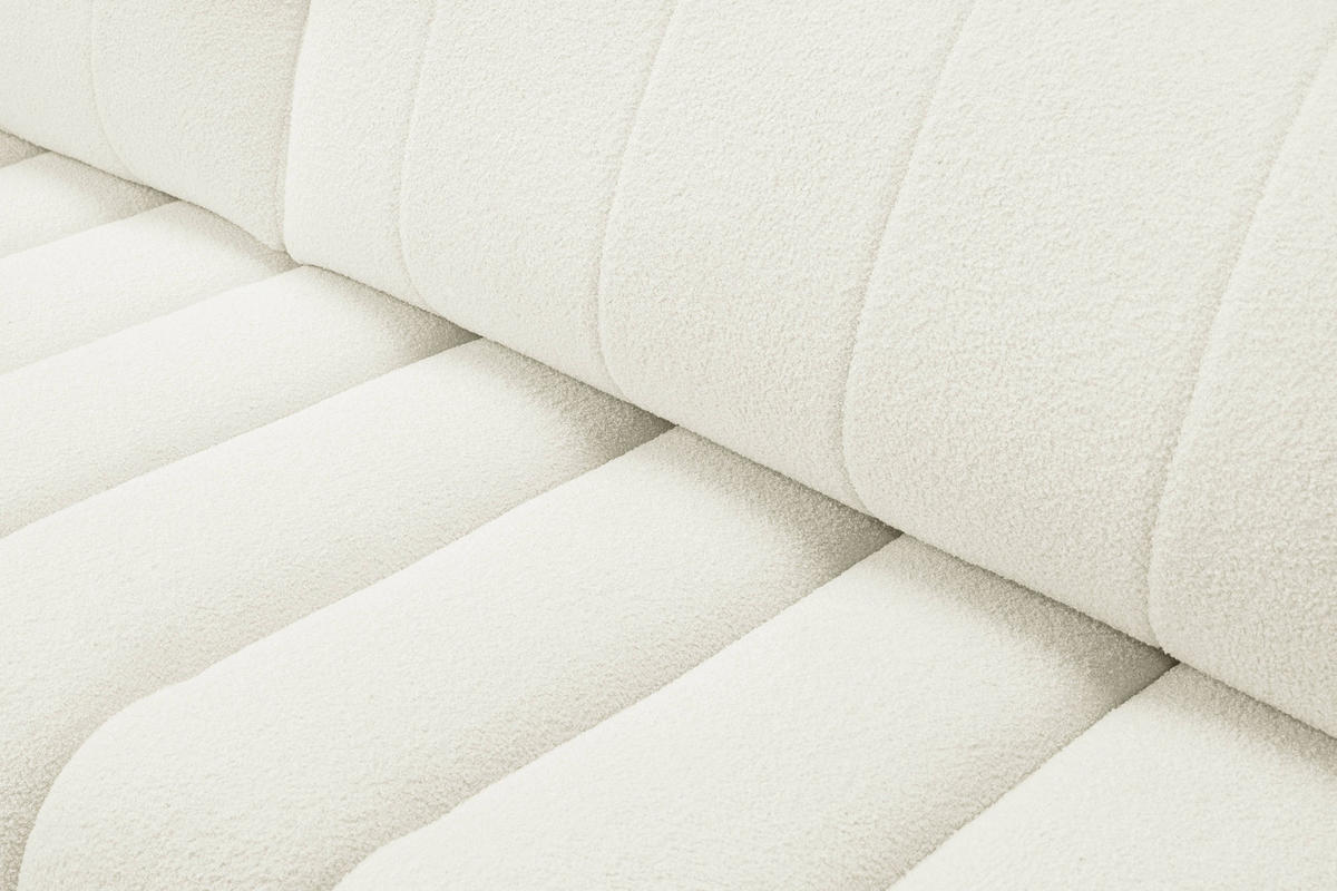 ECKSOFA GIOIA L-S Creme Boucle-Stoff mit Schlaffunktion - Creme, Holz (276/176cm) - MASSENO