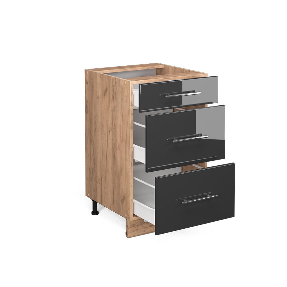 KÜCHENUNTERSCHRANK Fame-Line Anthrazit Hochglanz 50 cm, AP Anthrazit - Anthrazit/Eiche Wotan, Holzwerkstoff (50/82/60cm) - Vicco