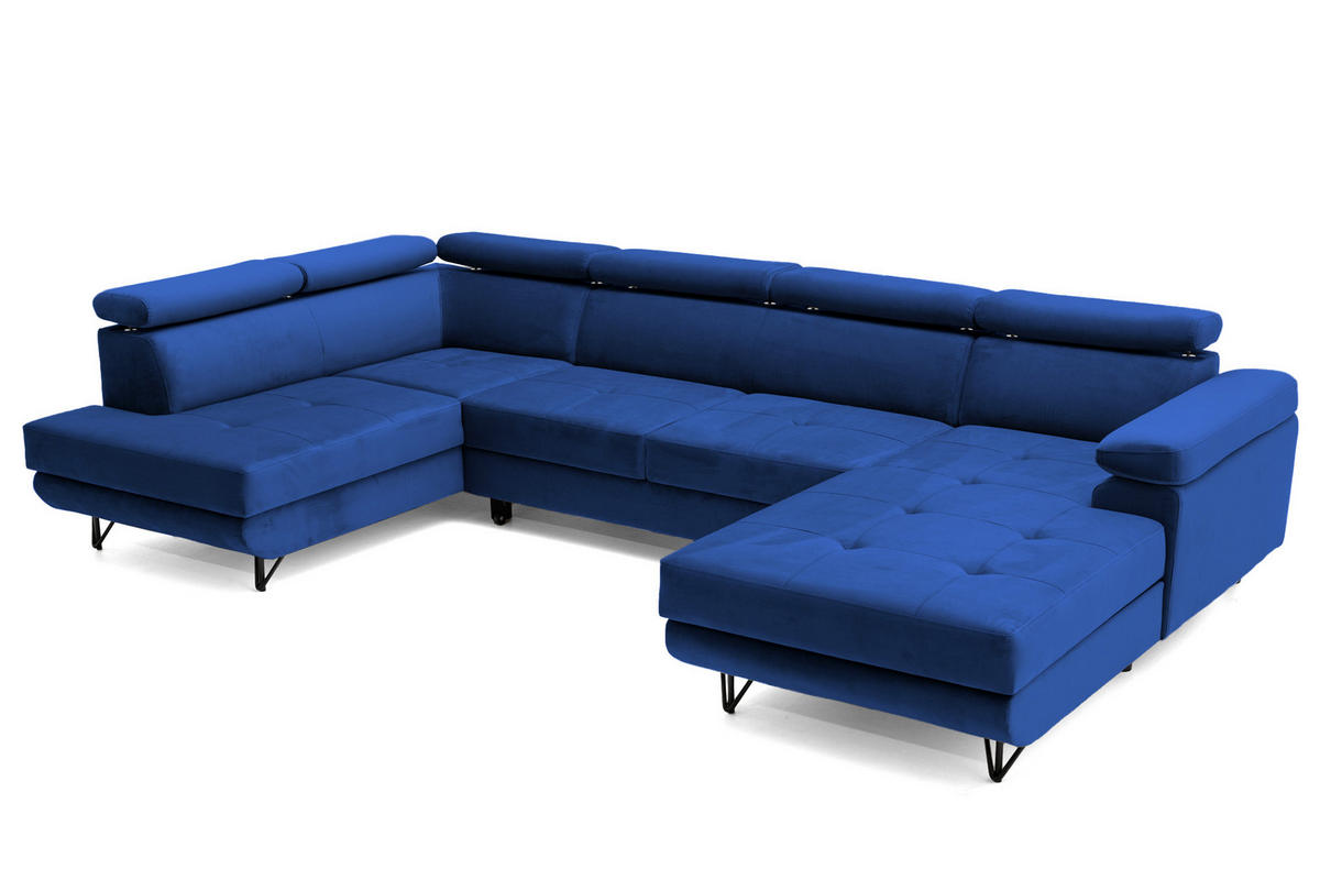 ECKSOFA U-Form JUNIOR U Links mit Schlaffunktion 128x254 Velours Blau - Blau/Schwarz, Holz/Textil (323/90/184cm) - Muffo