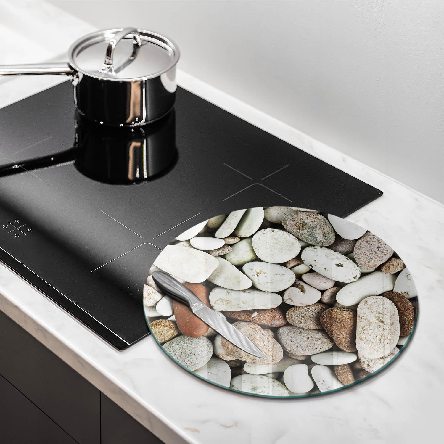 GLASPLATTE Ø 40 cm Hintergrund Kleine Steine - Taupe, Glas (40/40cm) - Wallfluent