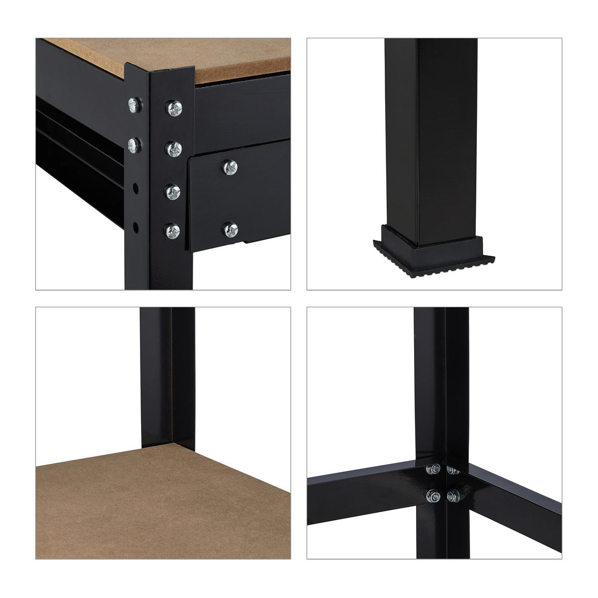 WERKBANK - Schwarz, Holzwerkstoff/Metall (121/90.5/63.5cm) - Relaxdays